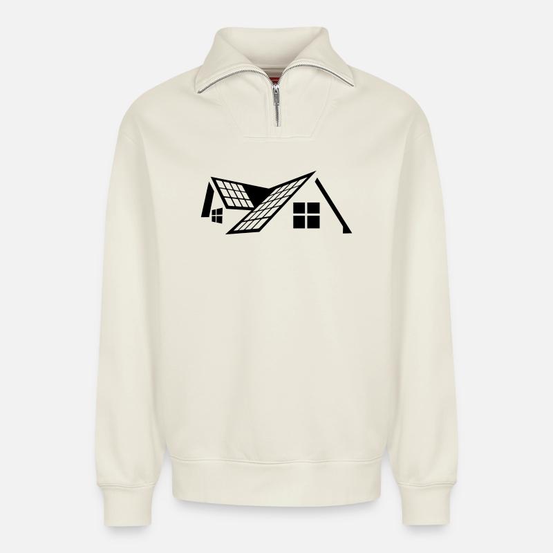Hausdach mit Sonnenkollektoren - Relaxed Unisex Organic Half Zip Sweatshirt – von SPREAD - Naturweiß