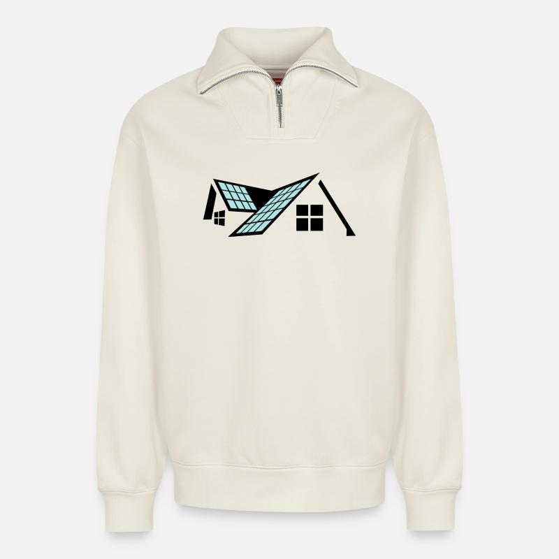 House with solar panels - Relaxed Unisex Organic Half Zip Sweatshirt – by SPREAD - off white