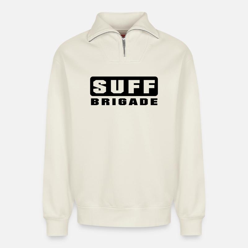 Suff Brigade - Relaxed Unisex Organic Half Zip Sweatshirt – von SPREAD - Naturweiß