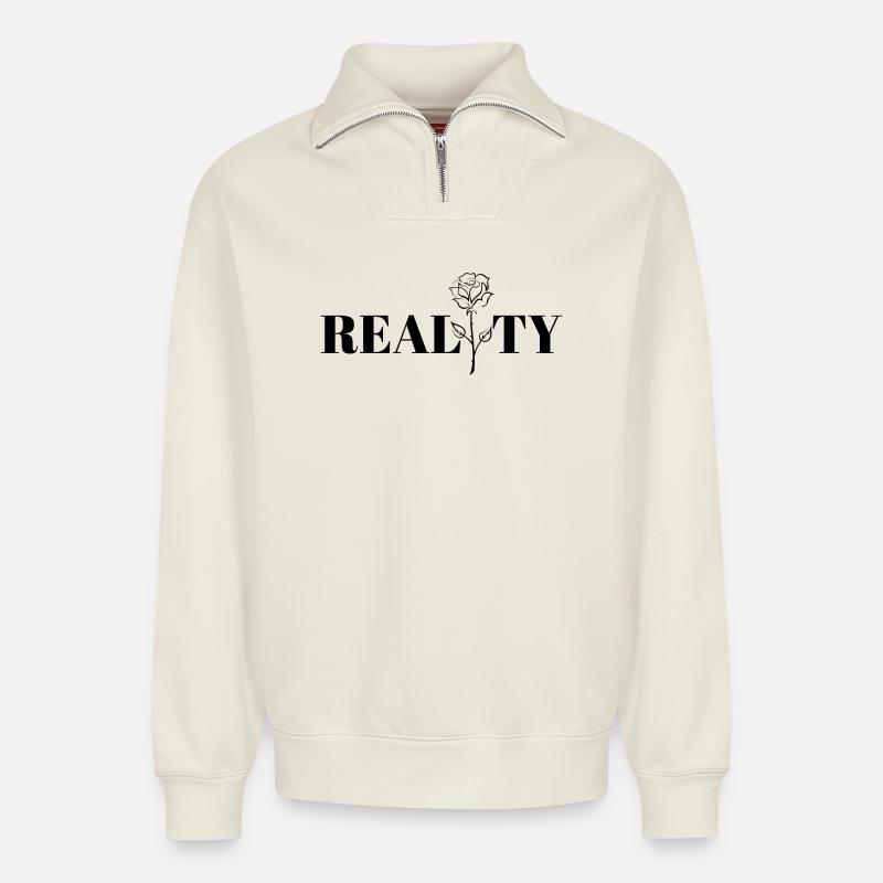 Cooles Design, Realität. - Relaxed Unisex Organic Half Zip Sweatshirt – von SPREAD - Naturweiß