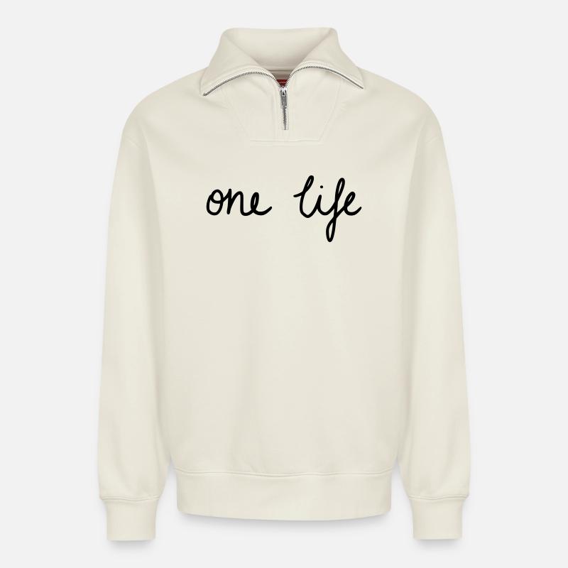 UNE VIE - Sweat unisexe décontracté en coton biologique à demi-zip – de SPREAD - blanc cassé