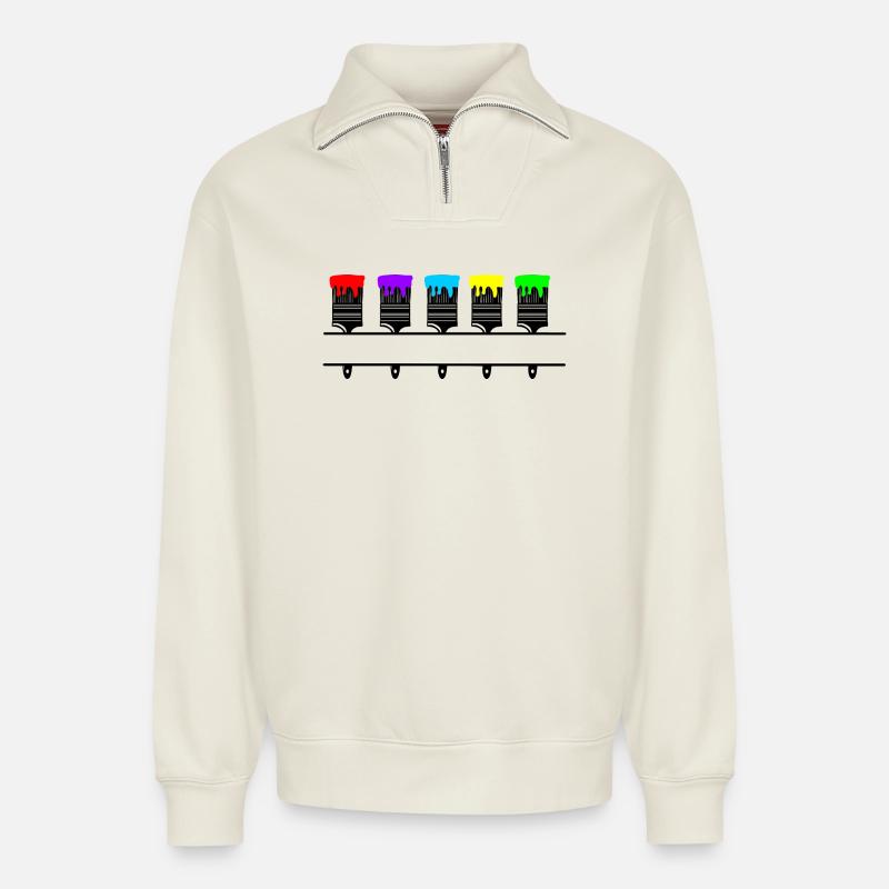 Farbpinsel mit leerer Aussparung - Relaxed Unisex Organic Half Zip Sweatshirt – von SPREAD - Naturweiß