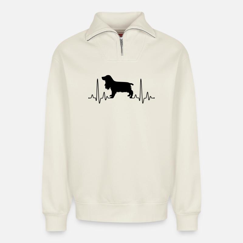 Cocker Spaniel Plus - Relaxed Unisex Organic Half Zip Sweatshirt – by SPREAD - off white