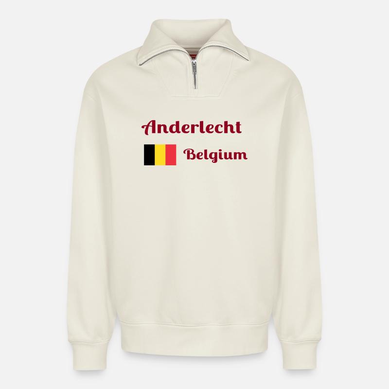 Anderlecht Belgien - Stilvolle Drucke - Relaxed Unisex Organic Half Zip Sweatshirt – von SPREAD - Naturweiß