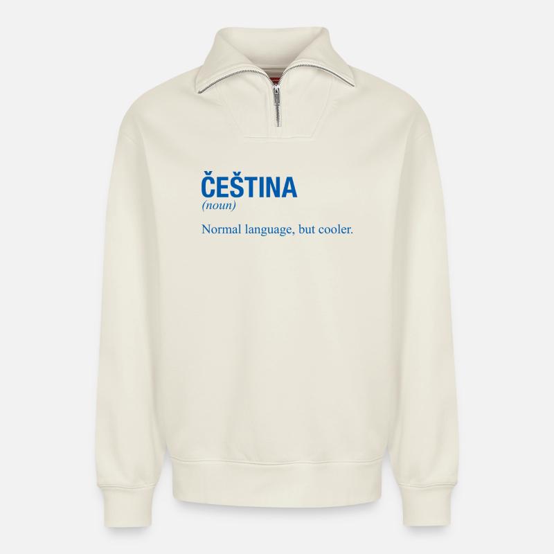 CESTINA Tschechisch Tschechien - Relaxed Unisex Organic Half Zip Sweatshirt – von SPREAD - Naturweiß