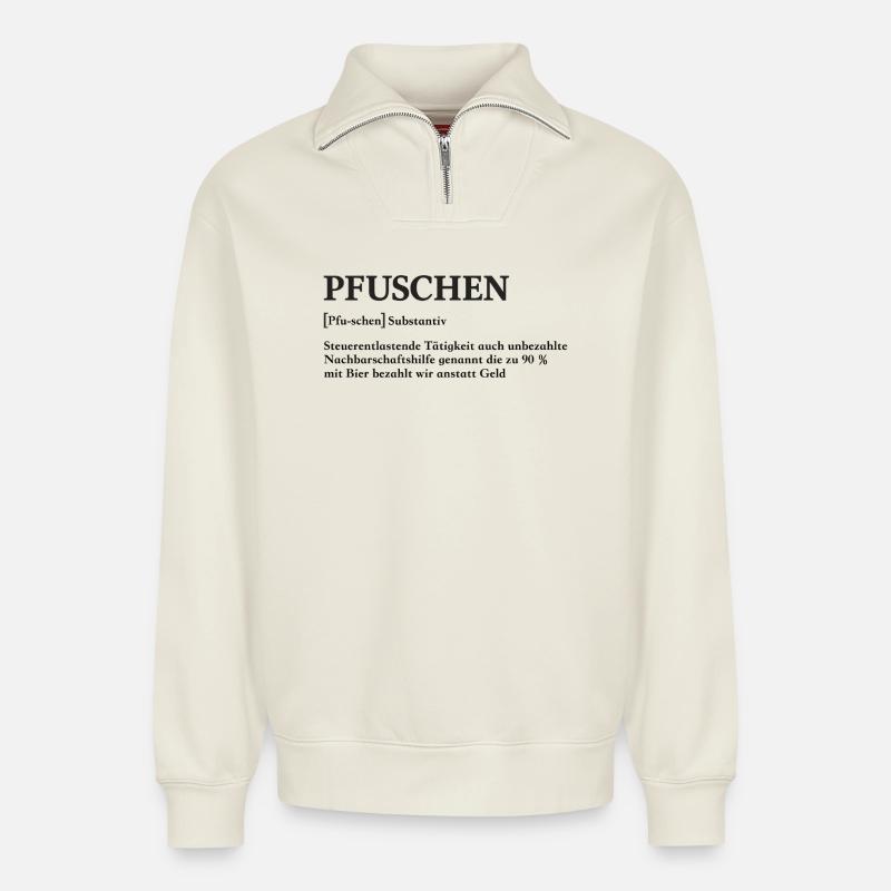 Définition bâclée - Sweat unisexe décontracté en coton biologique à demi-zip – de SPREAD - blanc cassé