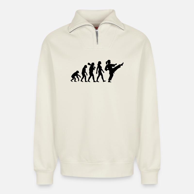 Karate Evolution - Relaxed Unisex Organic Half Zip Sweatshirt – by SPREAD - off white