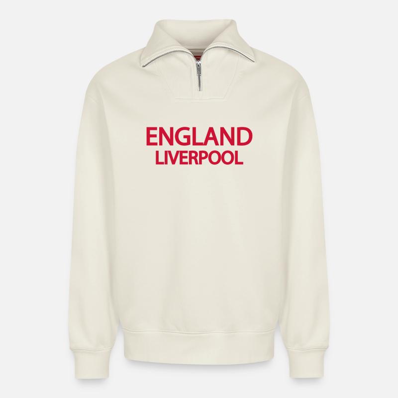 Englisch Liverpool Lyric Design - Relaxed Unisex Organic Half Zip Sweatshirt – von SPREAD - Naturweiß
