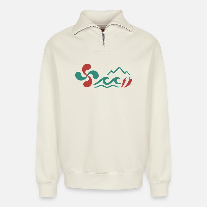 Berg- und buntes Chili-Pfeffer-Muster - Relaxed Unisex Organic Half Zip Sweatshirt – von SPREAD - Naturweiß