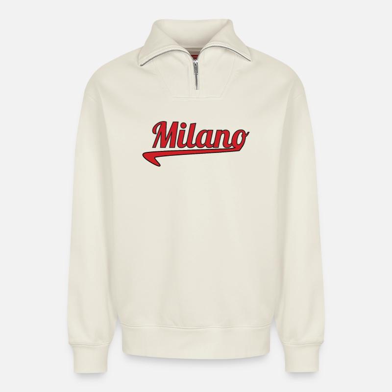Milano Script Emblem Swoosh - Relaxed Unisex Organic Half Zip Sweatshirt – by SPREAD - off white