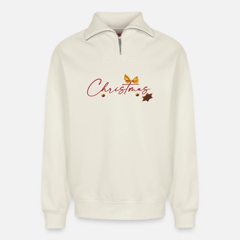 Weihnachtszauber  - Relaxed Unisex Organic Half Zip Sweatshirt – von SPREAD - Naturweiß
