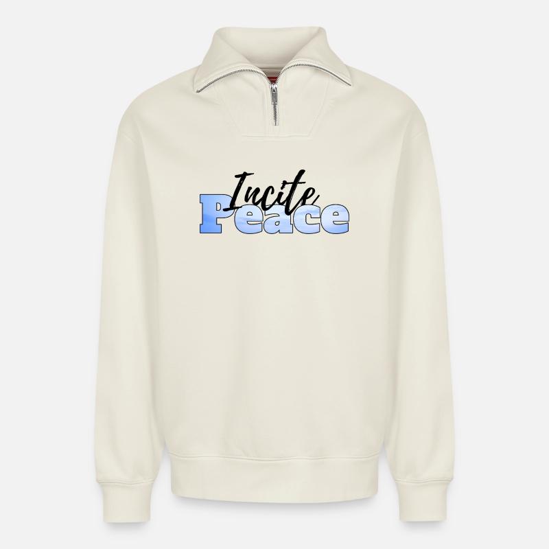 Frieden schüren - Relaxed Unisex Organic Half Zip Sweatshirt – von SPREAD - Naturweiß
