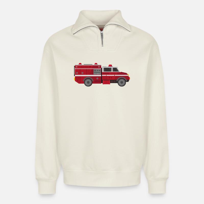 Feuerwehrauto - Relaxed Unisex Organic Half Zip Sweatshirt – von SPREAD - Naturweiß