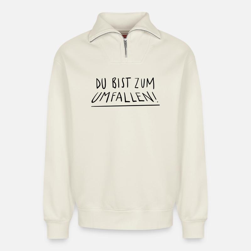 Tu vas tomber - Sweat unisexe décontracté en coton biologique à demi-zip – de SPREAD - blanc cassé