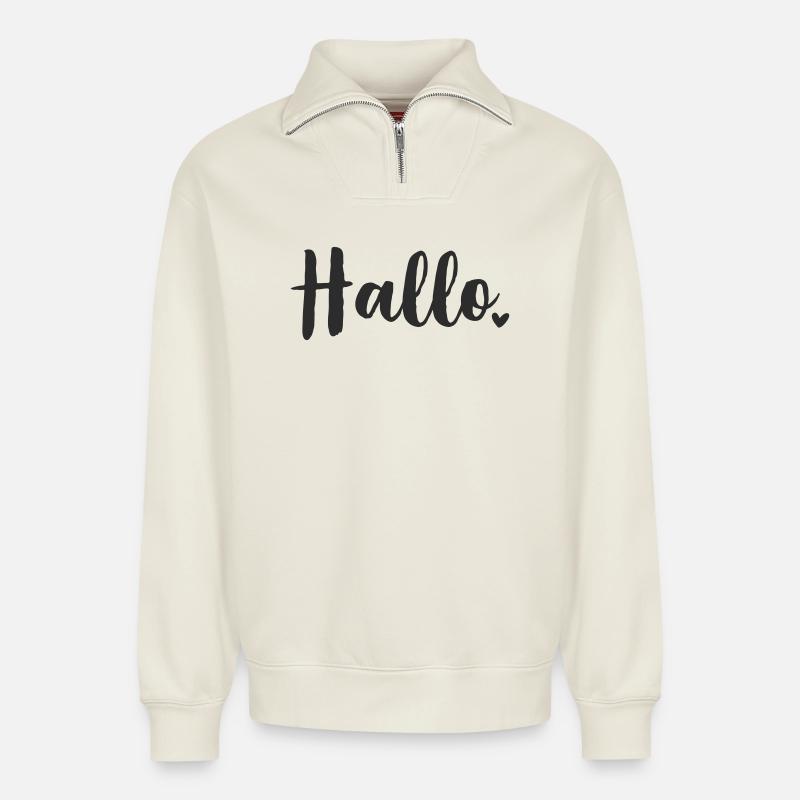 Hallo Herz - Relaxed Unisex Organic Half Zip Sweatshirt – von SPREAD - Naturweiß