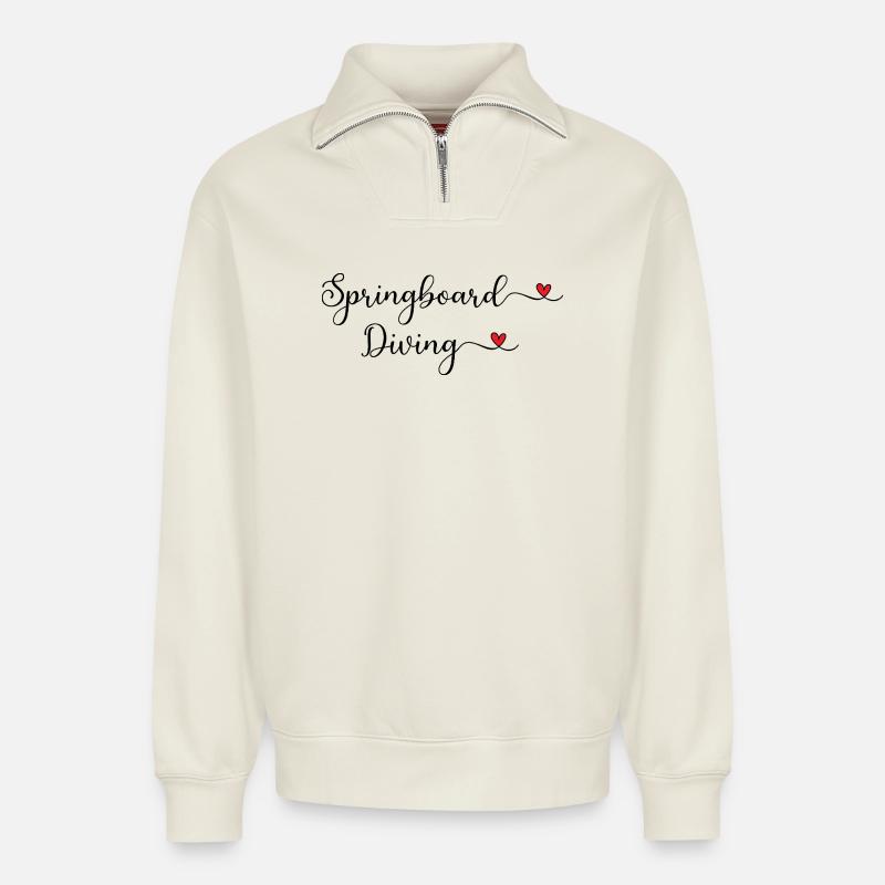 Springboard Diving - Relaxed Unisex Organic Half Zip Sweatshirt – by SPREAD - off white