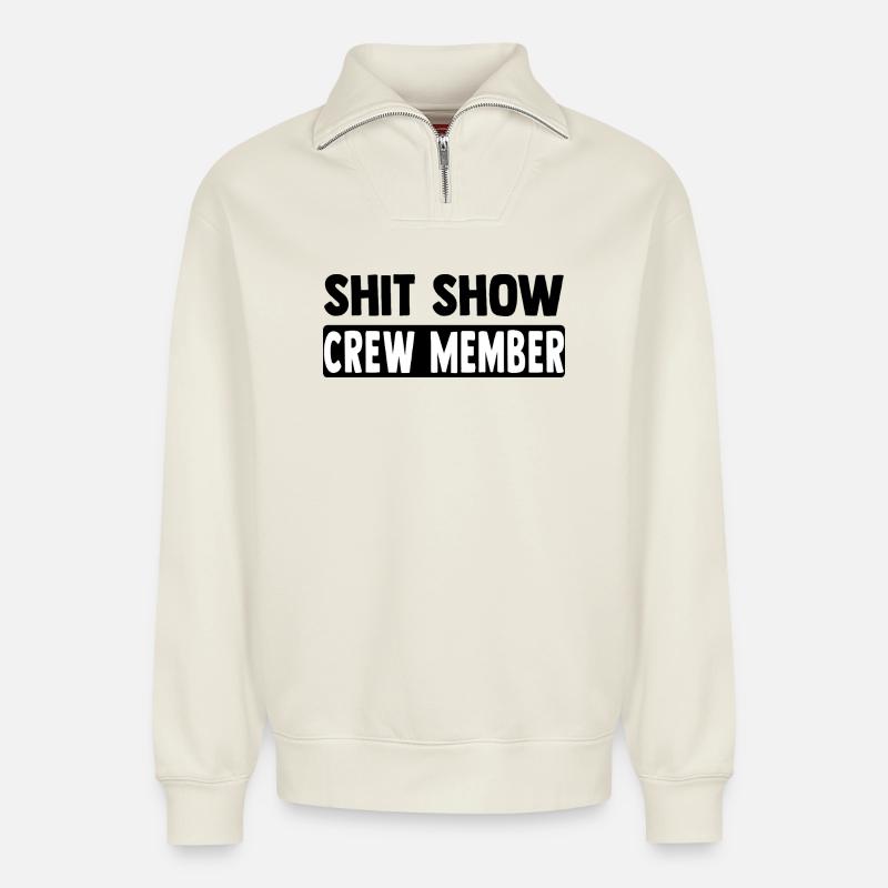 Crew Member Schriftzug - Relaxed Unisex Organic Half Zip Sweatshirt – von SPREAD - Naturweiß