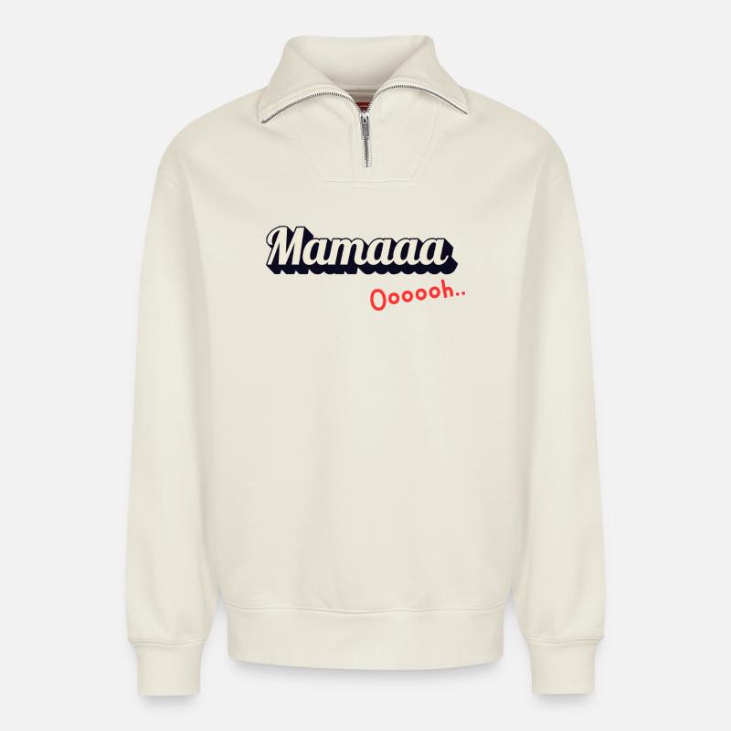 Mamaaa Ooooh - Relaxed Unisex Organic Half Zip Sweatshirt – von SPREAD - Naturweiß