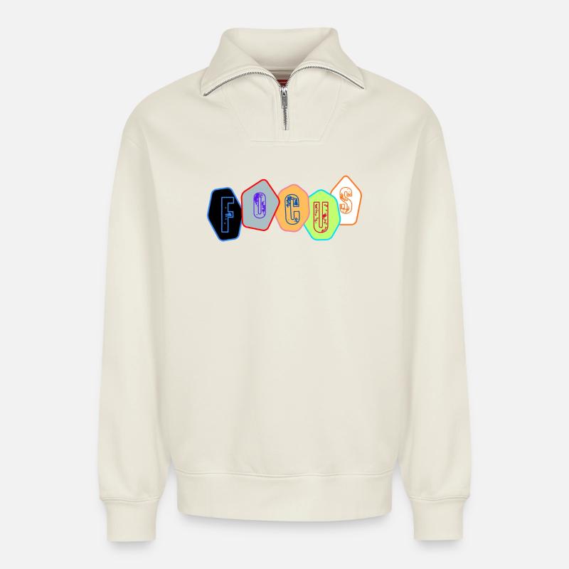 Focus en Blocs Chromés - Sweat unisexe décontracté en coton biologique à demi-zip – de SPREAD - blanc cassé