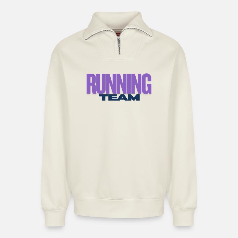 Running Team - Relaxed Unisex Organic Half Zip Sweatshirt – von SPREAD - Naturweiß