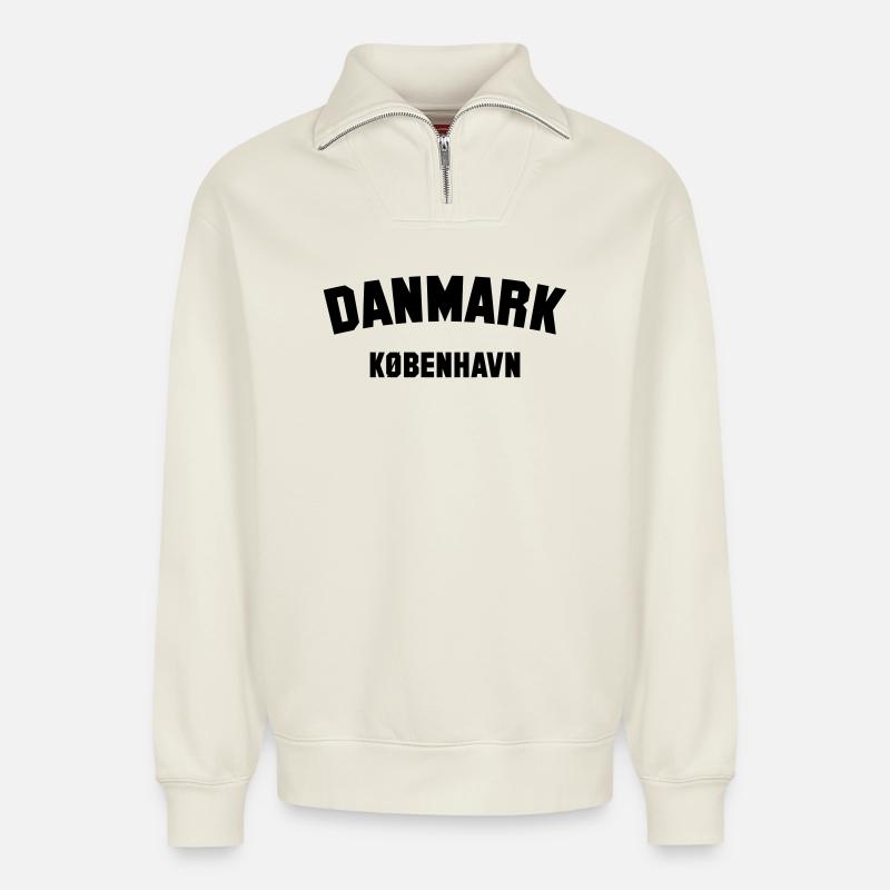 Kopenhagen, Dänemark Denmark Danmark - Relaxed Unisex Organic Half Zip Sweatshirt – von SPREAD - Naturweiß