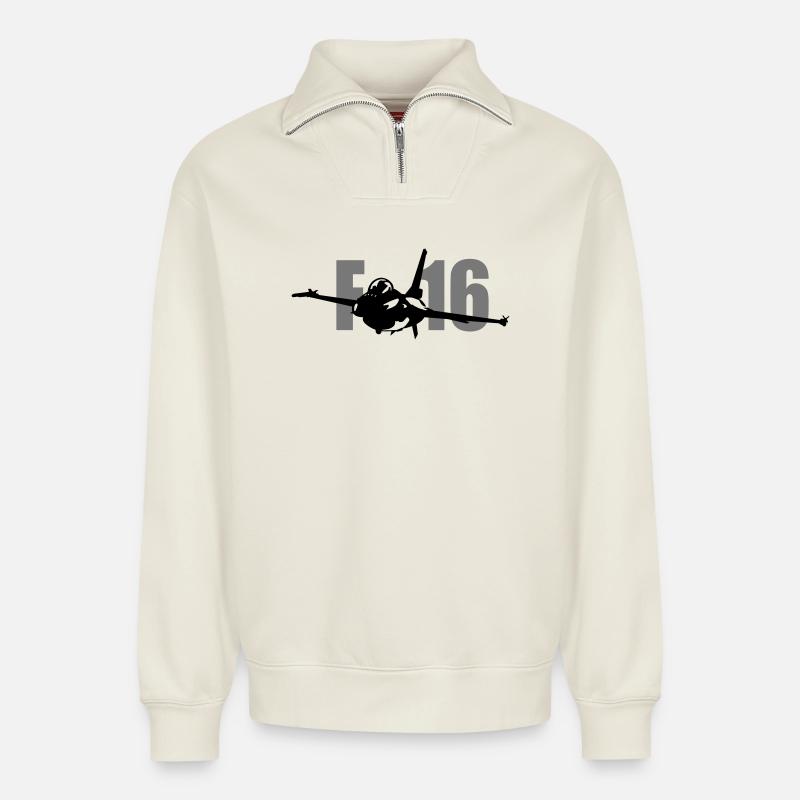 Kampfjet - Relaxed Unisex Organic Half Zip Sweatshirt – von SPREAD - Naturweiß