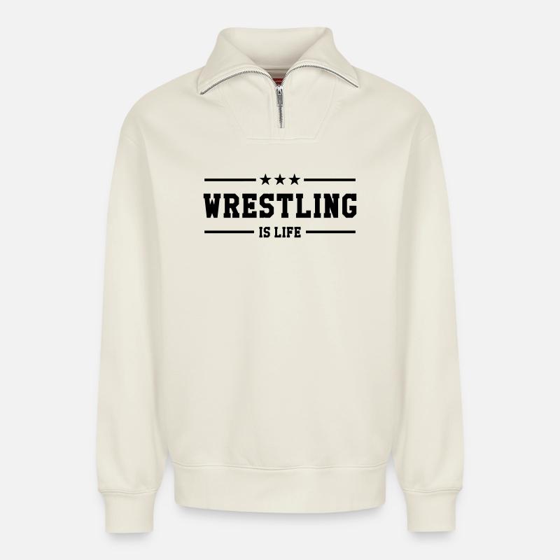 Wrestling is life - Relaxed Unisex Organic Half Zip Sweatshirt – von SPREAD - Naturweiß