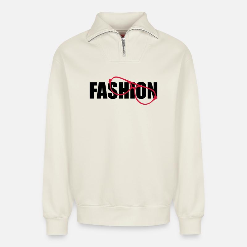 Fashion - Relaxed Unisex Organic Half Zip Sweatshirt – by SPREAD - off white