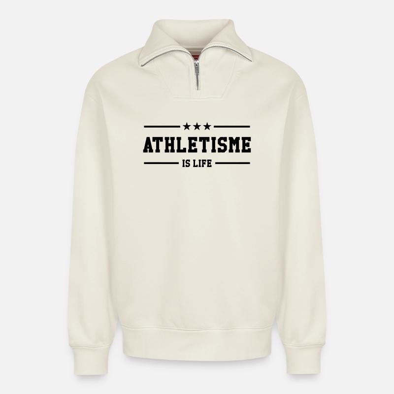 Leichtathletik ist Leben - Relaxed Unisex Organic Half Zip Sweatshirt – von SPREAD - Naturweiß