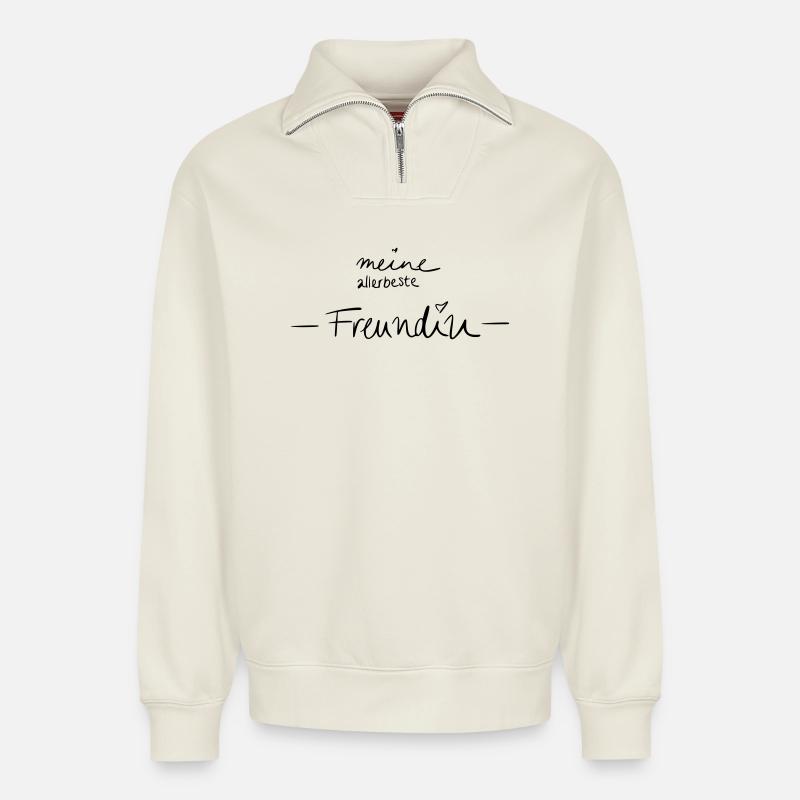Meine allerbeste Freundin - Relaxed Unisex Organic Half Zip Sweatshirt – von SPREAD - Naturweiß