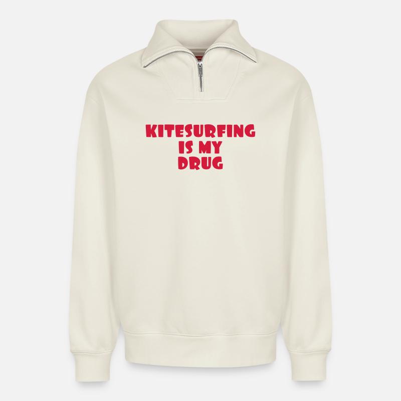 Kitesurfen / Kitesurfer / Kiteboarden / Kitesurf - Relaxed Unisex Organic Half Zip Sweatshirt – von SPREAD - Naturweiß
