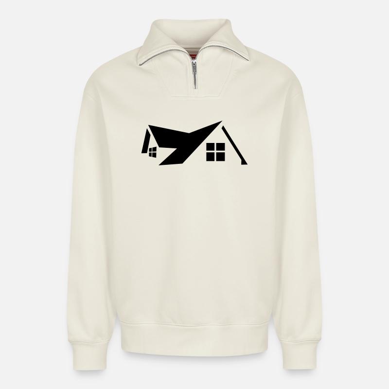 Logo Haus - Relaxed Unisex Organic Half Zip Sweatshirt – von SPREAD - Naturweiß