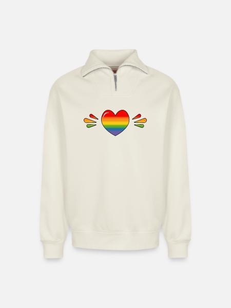 Rainbow Sparkling heart - Relaxed Unisex Organic Half Zip Sweatshirt – by SPREAD - off white