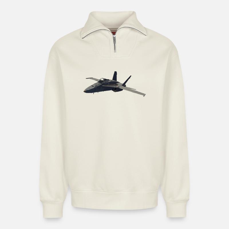 F-18 - Relaxed Unisex Organic Half Zip Sweatshirt – von SPREAD - Naturweiß