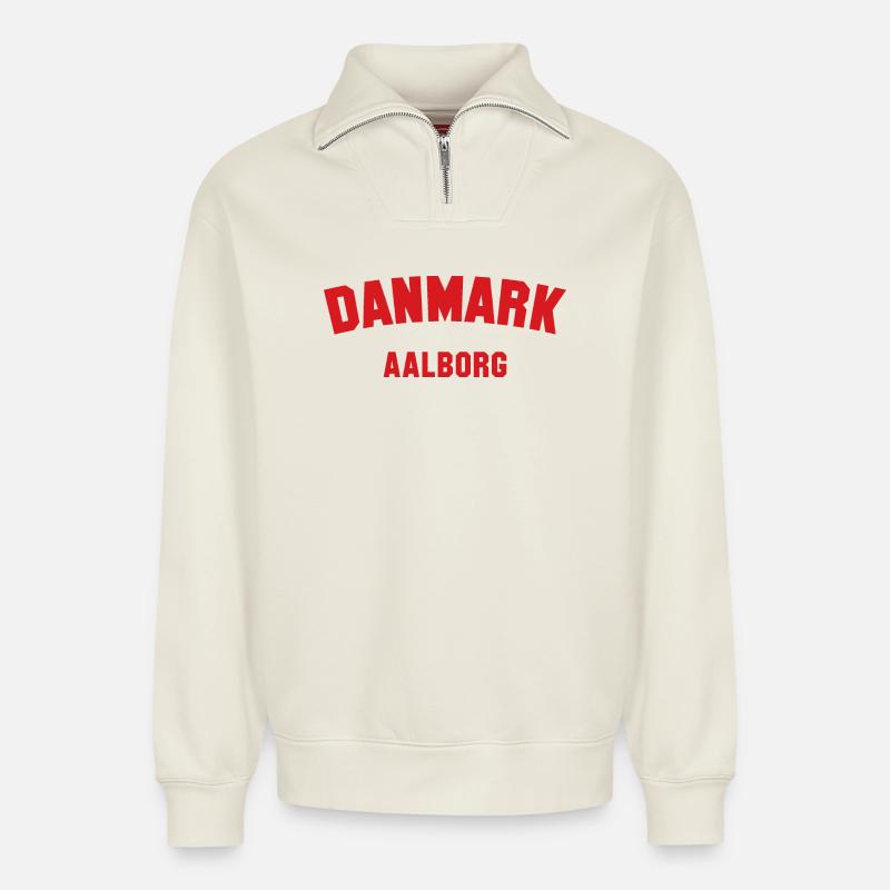 AALBORG Denmark Dänemark - Relaxed Unisex Organic Half Zip Sweatshirt – by SPREAD - off white