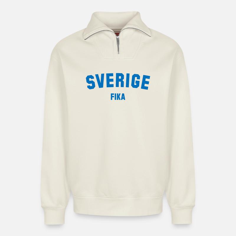 FIKA Suède Schweden - Sweat unisexe décontracté en coton biologique à demi-zip – de SPREAD - blanc cassé