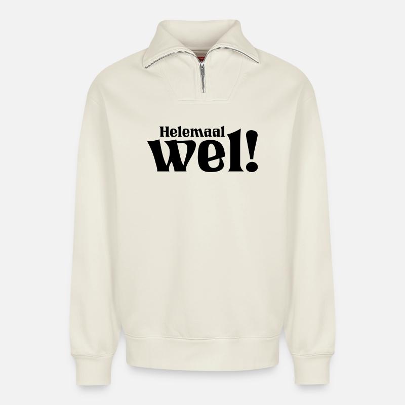 18 Ziemlich viel! - Relaxed Unisex Organic Half Zip Sweatshirt – von SPREAD - Naturweiß