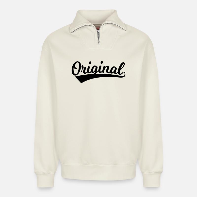 Lettrage original - Sweat unisexe décontracté en coton biologique à demi-zip – de SPREAD - blanc cassé