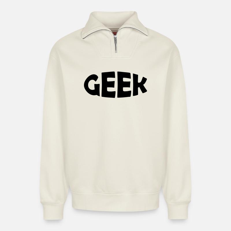 GEEK - Relaxed Unisex Organic Half Zip Sweatshirt – von SPREAD - Naturweiß