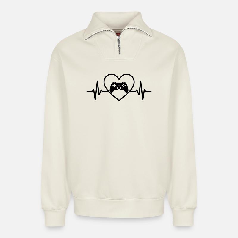 Videospiel Controller Herz Gamer - Relaxed Unisex Organic Half Zip Sweatshirt – von SPREAD - Naturweiß