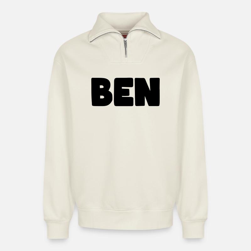 Ben Name - Relaxed Unisex Organic Half Zip Sweatshirt – von SPREAD - Naturweiß