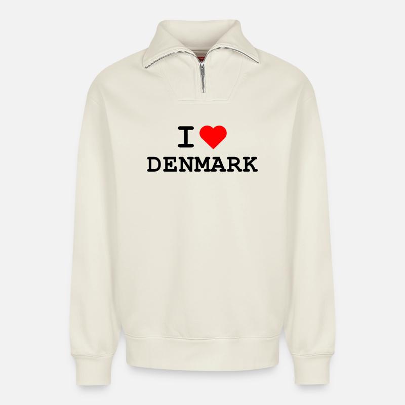 I love Denmark - Dänemark - Relaxed Unisex Organic Half Zip Sweatshirt – von SPREAD - Naturweiß