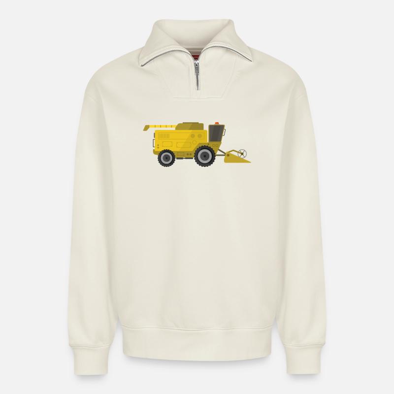 Mähdrescher - Relaxed Unisex Organic Half Zip Sweatshirt – von SPREAD - Naturweiß