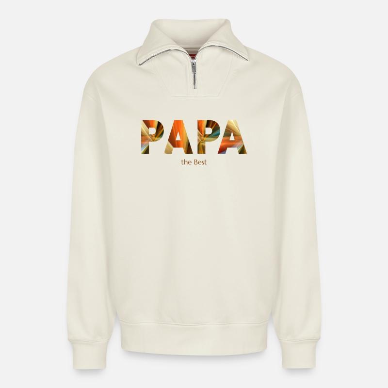 Papa - mon ancre - Sweat unisexe décontracté en coton biologique à demi-zip – de SPREAD - blanc cassé
