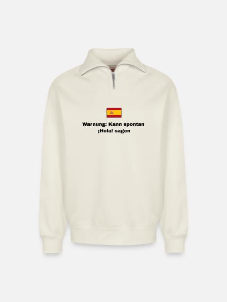 Spanien Flagge, Schwarze Schrift - Relaxed Unisex Organic Half Zip Sweatshirt – von SPREAD - Naturweiß