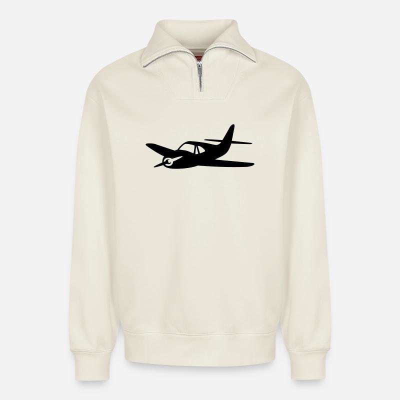 Propeller planes - Relaxed Unisex Organic Half Zip Sweatshirt – by SPREAD - off white