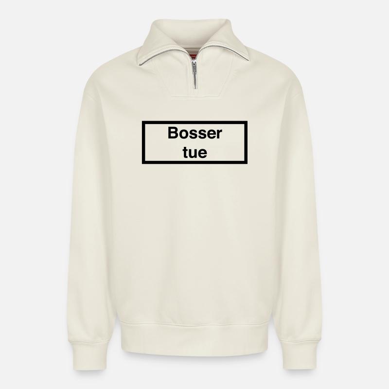 Bosser tue :) - Sweat unisexe décontracté en coton biologique à demi-zip – de SPREAD - blanc cassé
