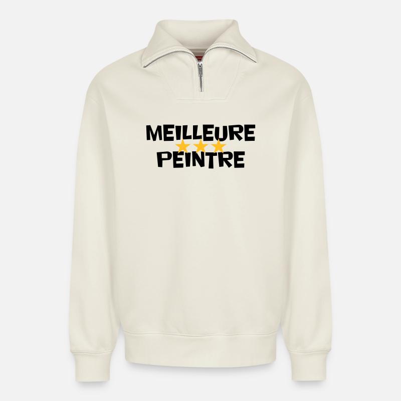 Beste Maler - Relaxed Unisex Organic Half Zip Sweatshirt – von SPREAD - Naturweiß