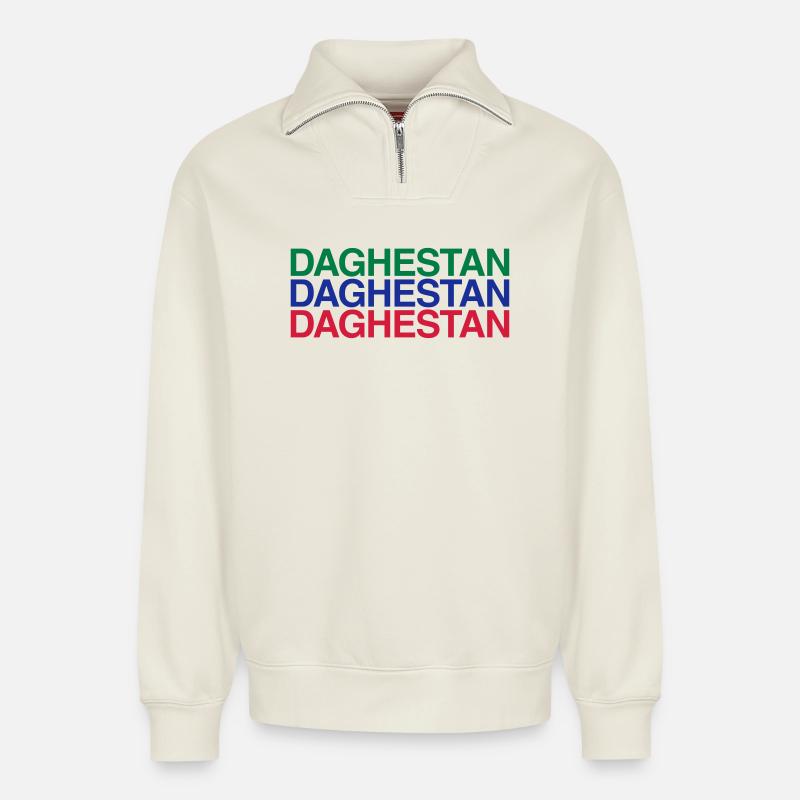 DAGHESTAN drapeau Daghestan - Sweat unisexe décontracté en coton biologique à demi-zip – de SPREAD - blanc cassé