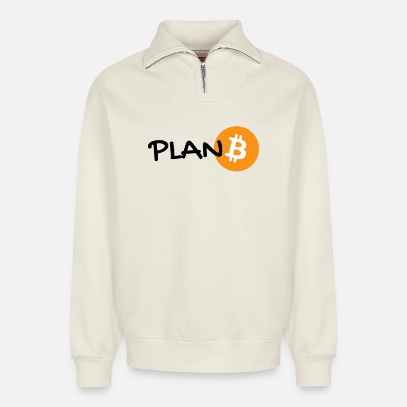 plan B - bitcoin Plan Bitcoin - Hoodl  - Relaxed Unisex Organic Half Zip Sweatshirt – von SPREAD - Naturweiß